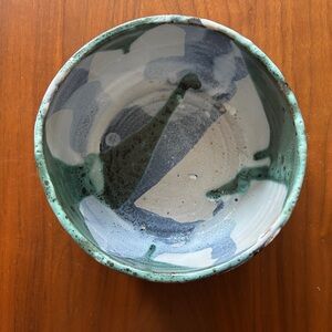 Handcrafted Ceramic Bowl - Green and Gray Stone Ware